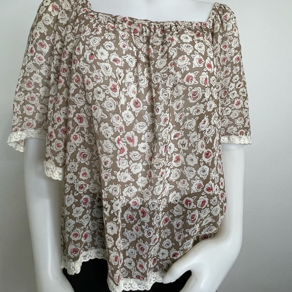 XXl Woven Loose Floral Blouse Top Cocoa Cream Pink size S - Picture 1 of 9
